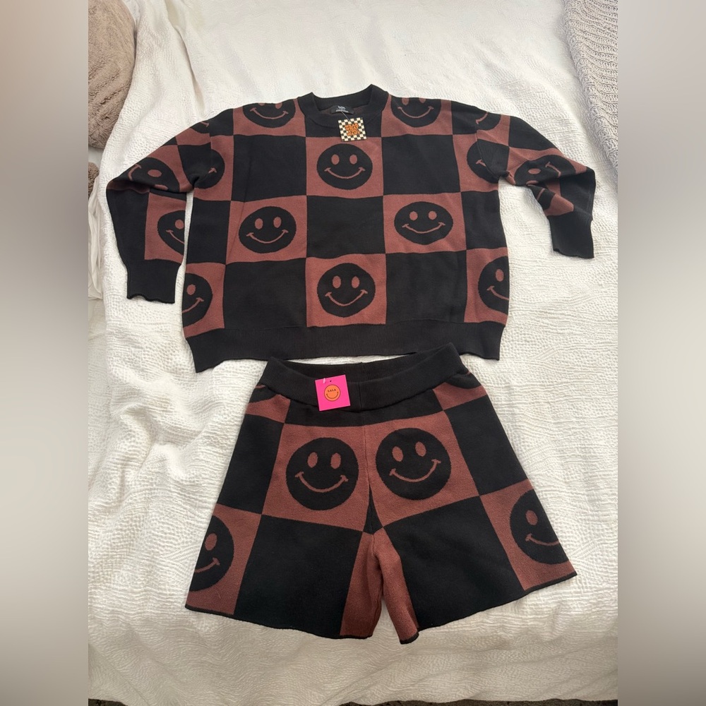 Dressed in lala. Good Time Girl Knit Short Set in Mocha Check. Size S. NWT - Picture 5 of 8